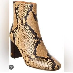 Tory Burch Brooke Embossed Natural Snake Print Ankle Boots 7